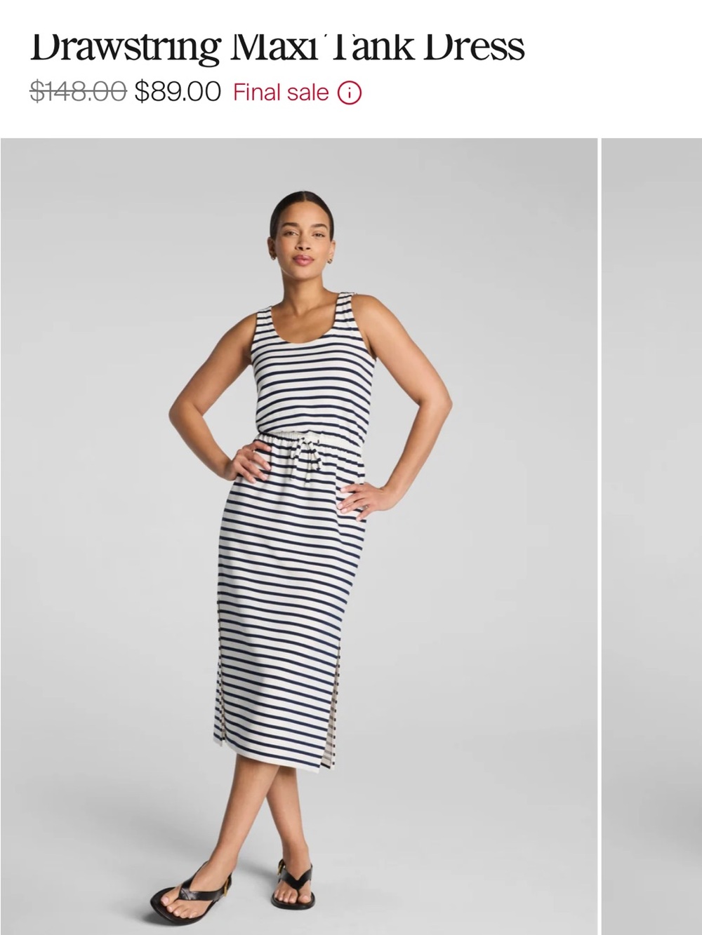 SPANX Navy & White Striped Drawstring Tank Midi Dress